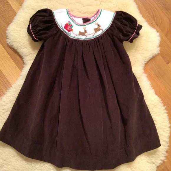 Royal Child | Dresses | Royal Child Brown Corduroy Smocked Reindeer  Christmas Dress | Poshmark